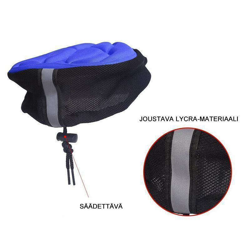 "3D-silikoni unisex polkupyörän satulanpäällinen mustana, ergonominen muotoilu, pehmeä istuinmukavuus, helppo säätää."