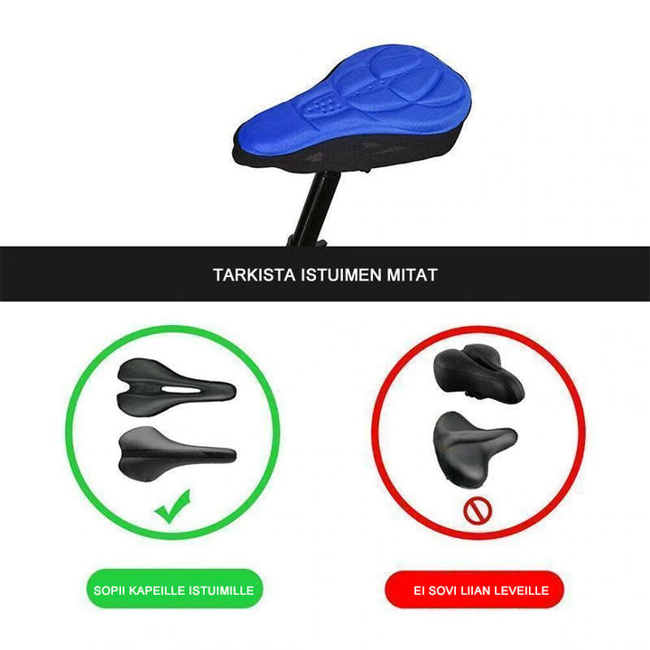 "3D-silikoni unisex polkupyörän satulanpäällinen mustana, ergonominen muotoilu, pehmeä istuinmukavuus, helppo säätää."