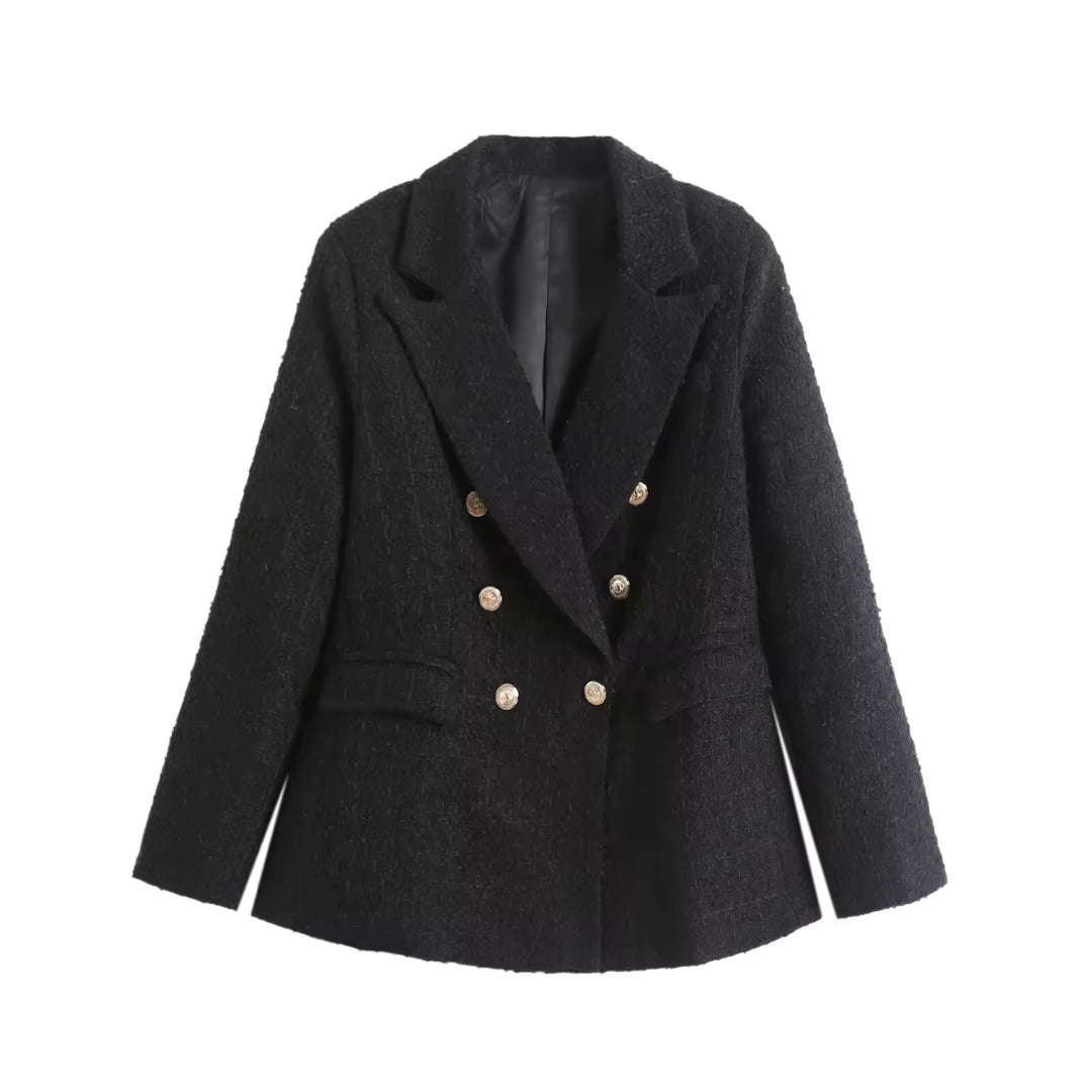 Dame Klassisk Tweed Dobbeltspændt Blazer