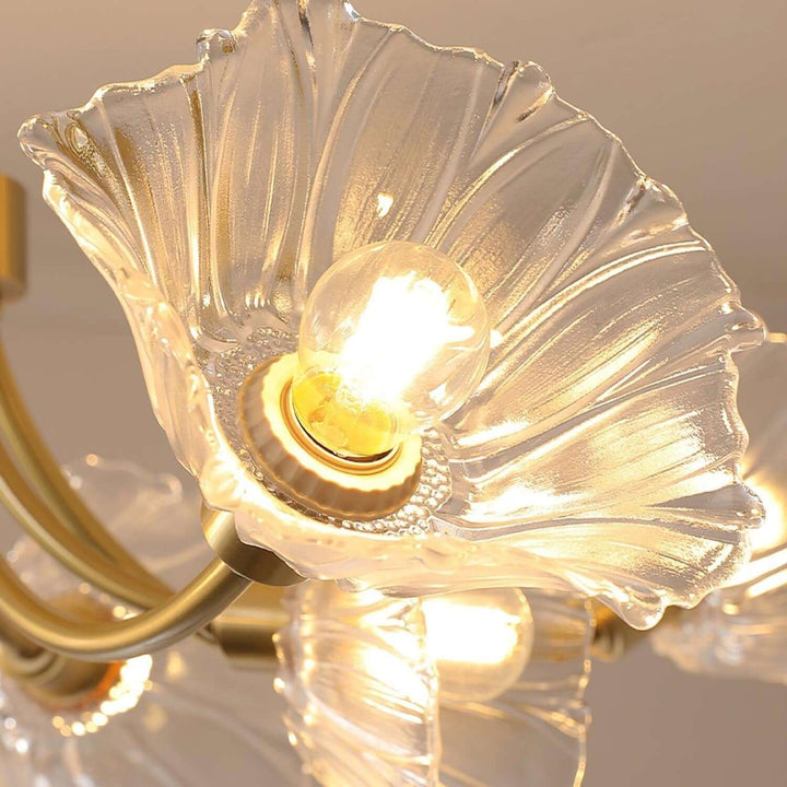 Glasblomsterkrone med messing og klar finish