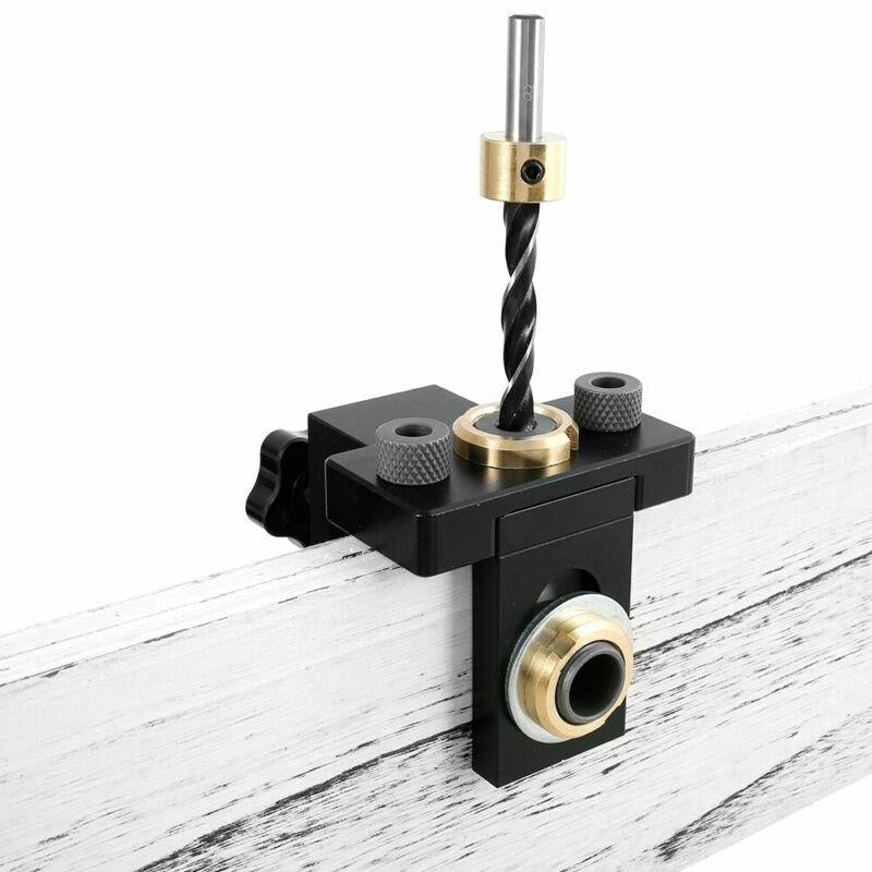 "3-in-1 säädettävä puuntyöstötyökalusarja, tyylikäs alumiinijigi ja helposti kiinnittyvä poraohjain DIY-projekteihin."