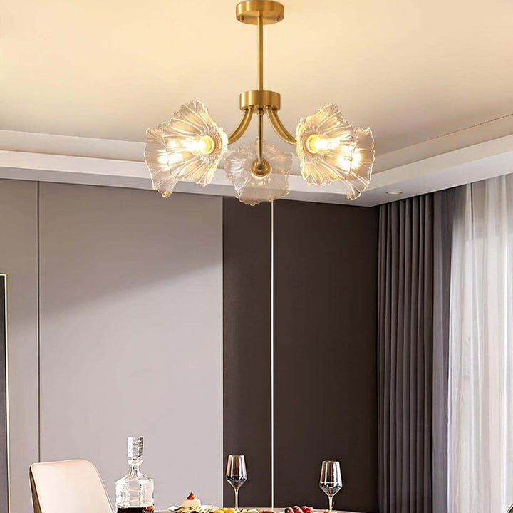 Glasblomsterkrone med messing og klar finish