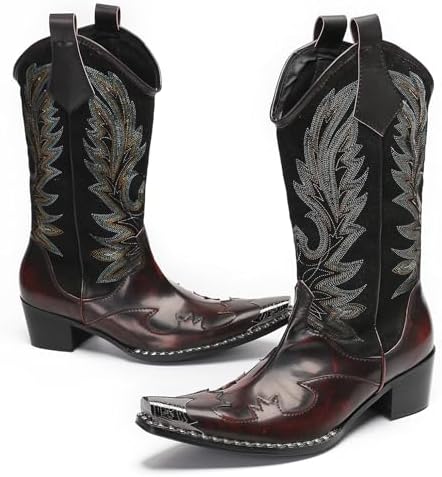 Miesten Cowboy-kengät Metallikärjellä ja Kirjailuilla