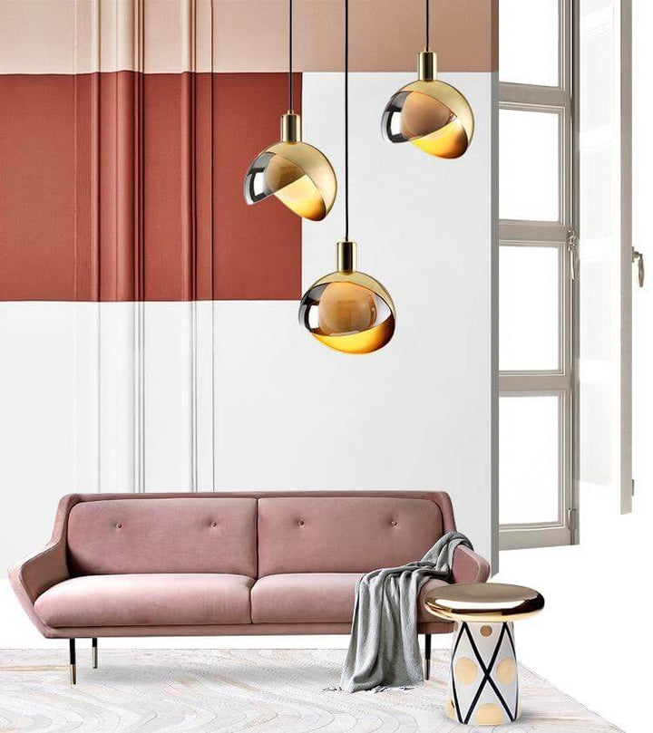 Moderne gylden glas pendellampe