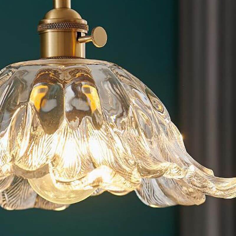 Blomsterformet industriel glas pendel i guld