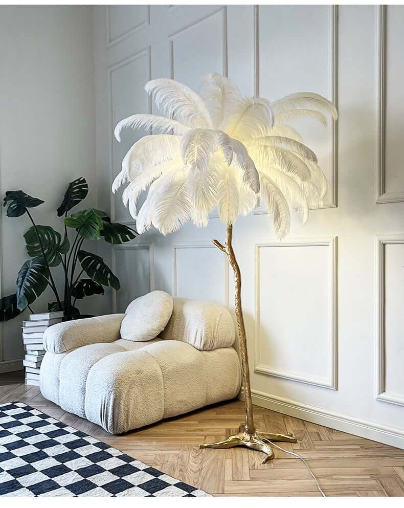 Gulvlampe med fjer