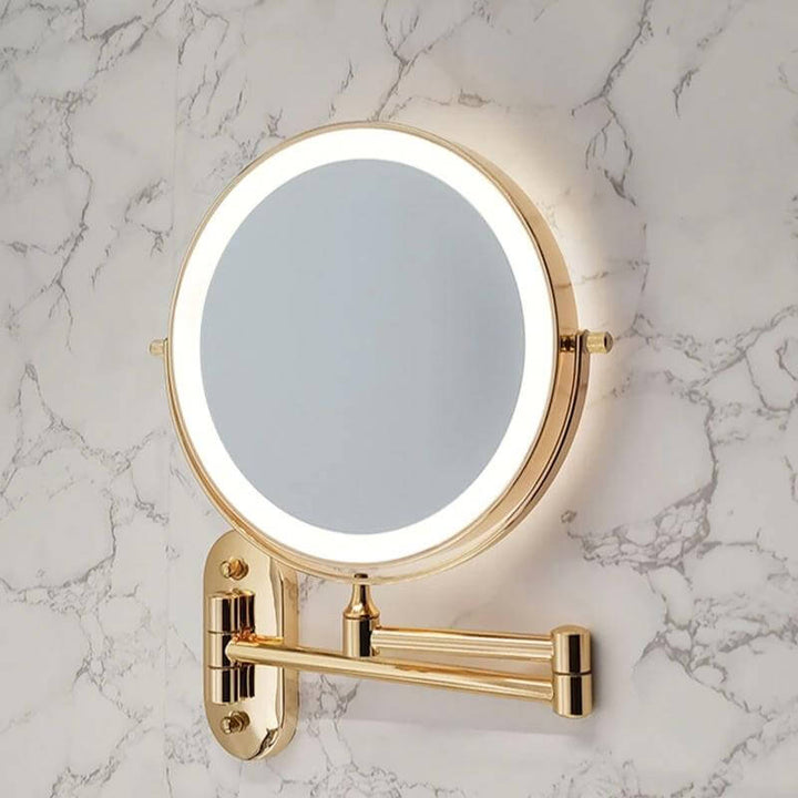 Guld Makeup Forstørrelsesspejl med LED-lys, genopladeligt til badeværelset