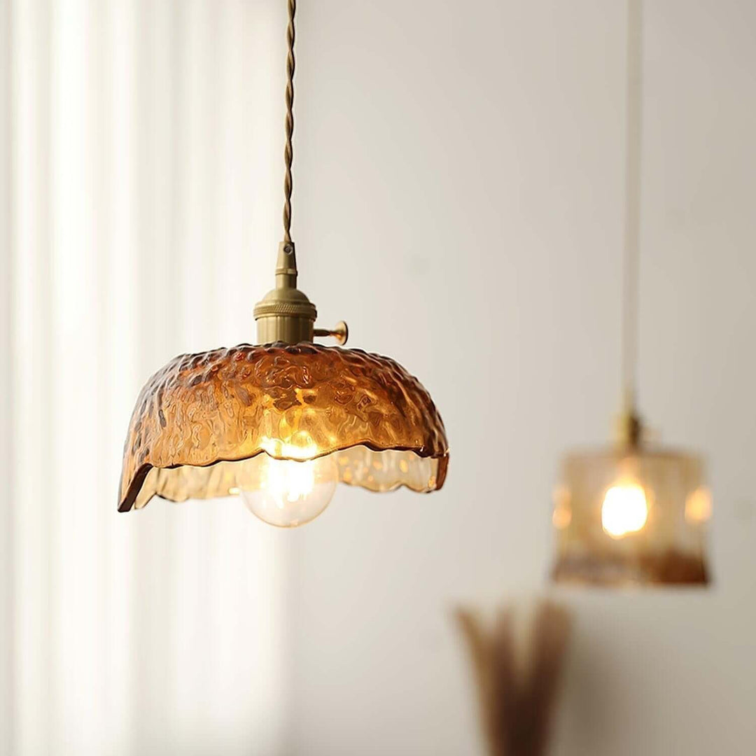Rustik brun glas pendellampe detaljer