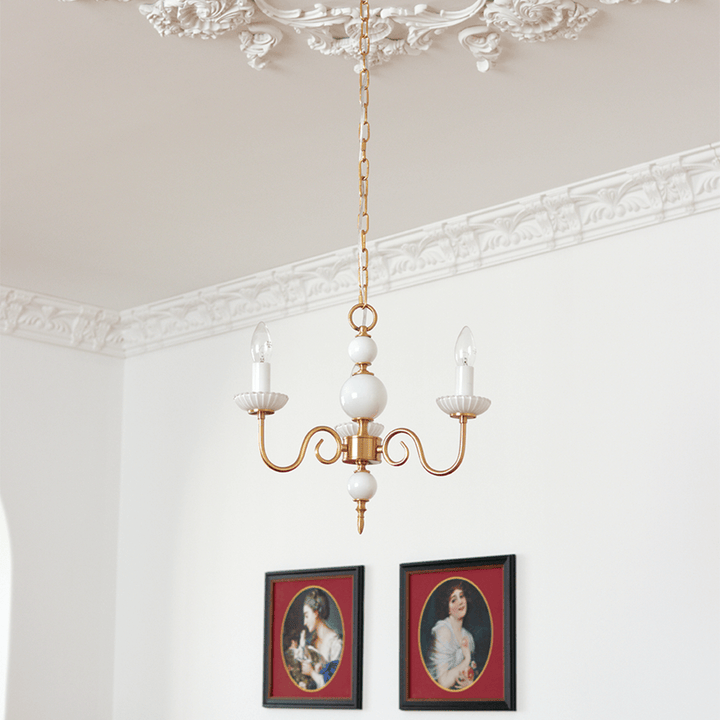 Creme glas lysekrone amerikansk retro lampe metal lysekrone soveværelse