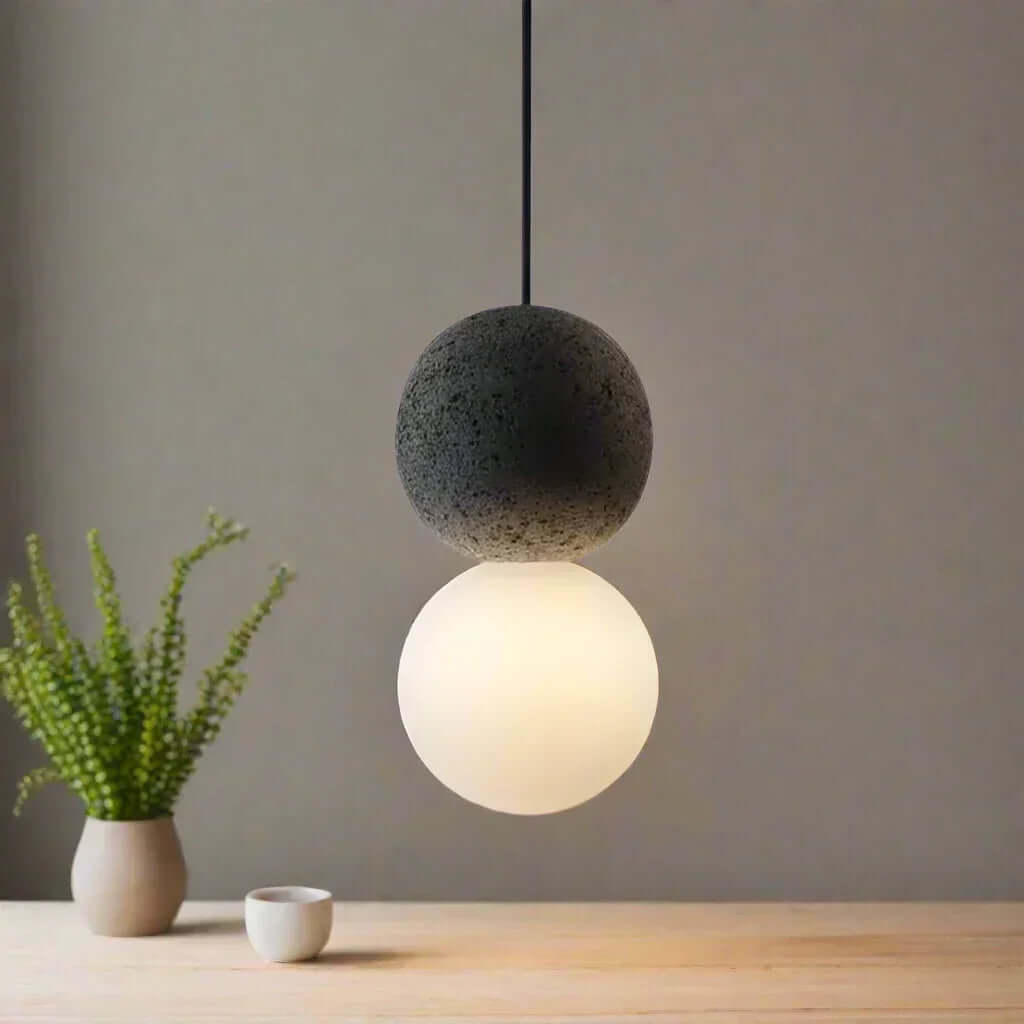 Moderne loftslampe med betonmønster og glas