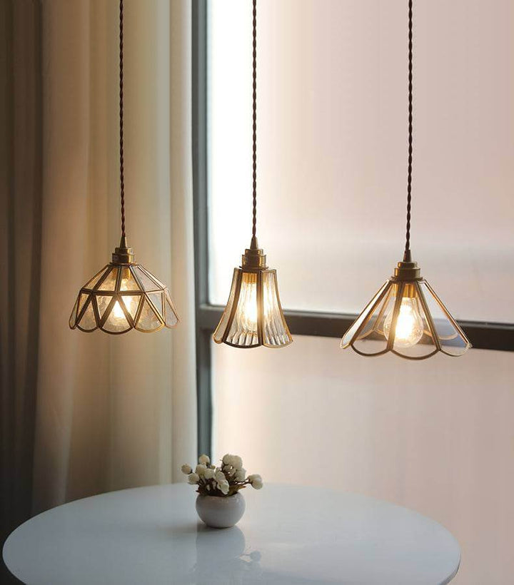 Messing og glas pendellampe