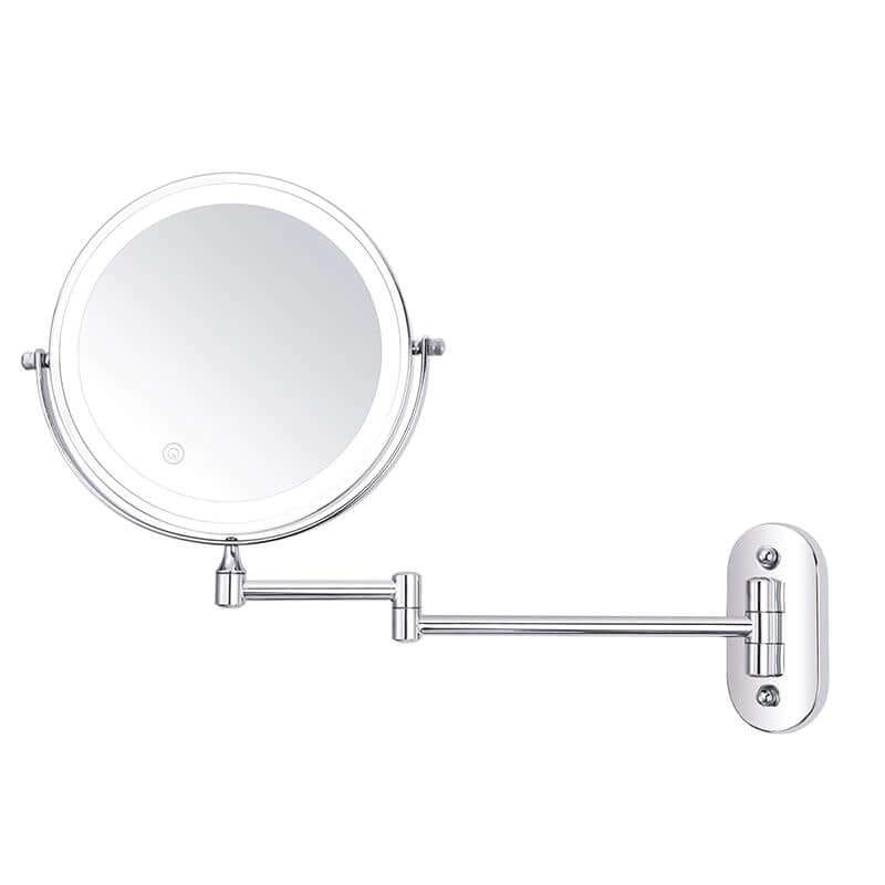 Forkromet spejl med LED-forstørrelse, genopladeligt til makeup og badeværelse