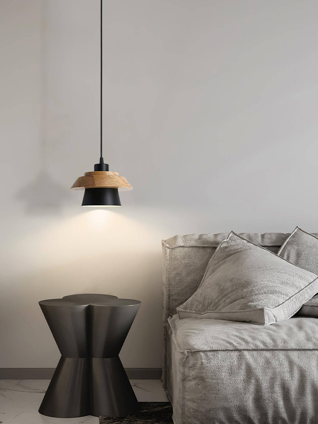 Moderne træ- og sten pendel lampe