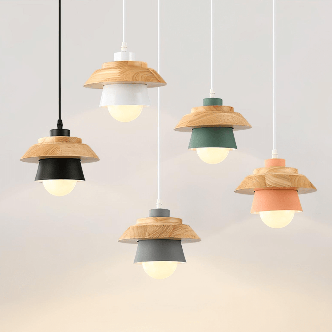Moderne træ- og sten pendel lampe