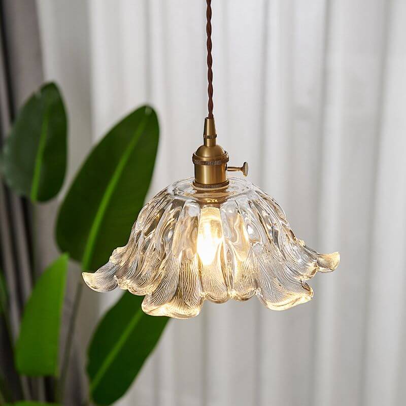 Blomsterformet industriel glas pendel i guld