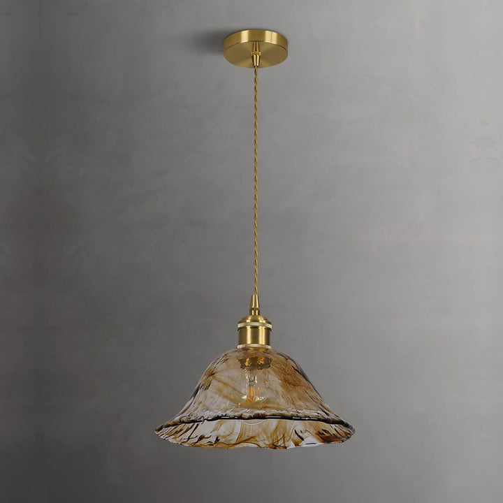 Rustik brun glas pendellampe detaljeret billede
