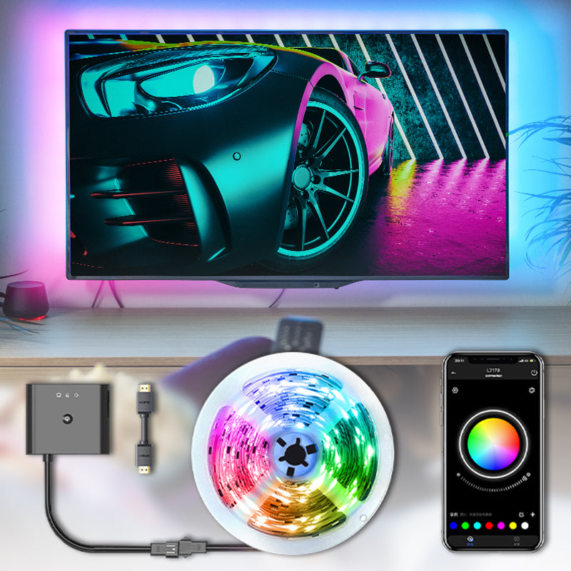 "5m LED RGB taustavalosarja TV:lle tietokoneille, värikäs ja dynaaminen valaistus, luo immersiivisen viihde-elämyksen."