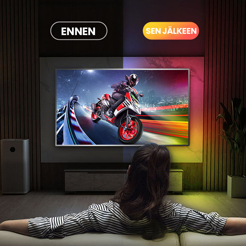 "5m LED RGB taustavalosarja TV:lle tietokoneille, värikäs ja dynaaminen valaistus, luo immersiivisen viihde-elämyksen."