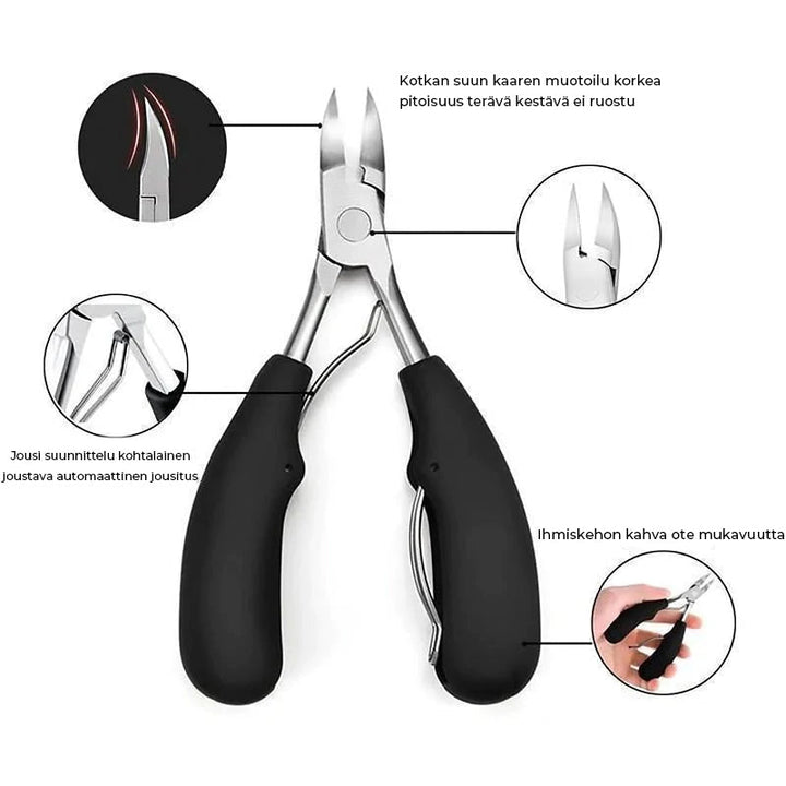 5-delt negleklippersæt, skarpe klinger, rustfrit stål, ergonomisk håndtag, til manicure og pedicure.