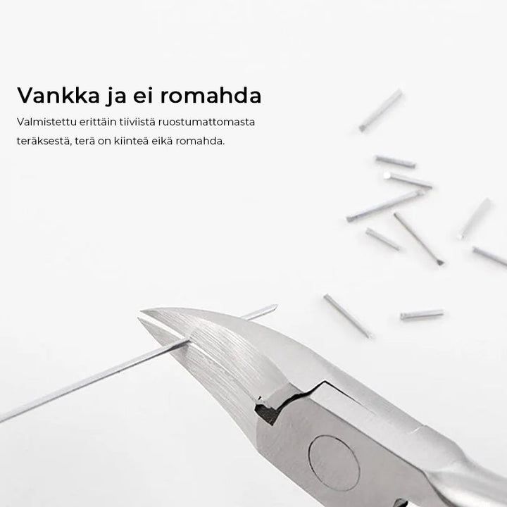 5-delt negleklippersæt, skarpe klinger, rustfrit stål, ergonomisk håndtag, til manicure og pedicure.
