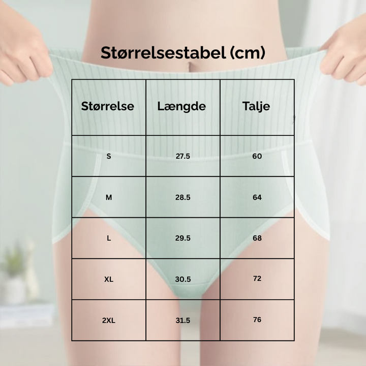 6-pak kvindetrusser for optimal komfort. Åndbar bomuld med høj talje, der giver let og effektiv mavestøtte.