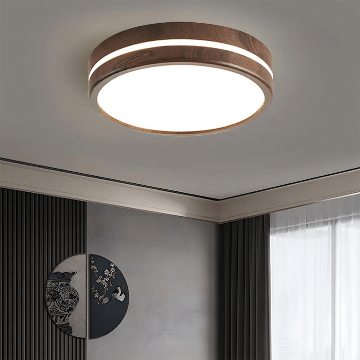Rund Træ Loftlampe - Naturligt Lys