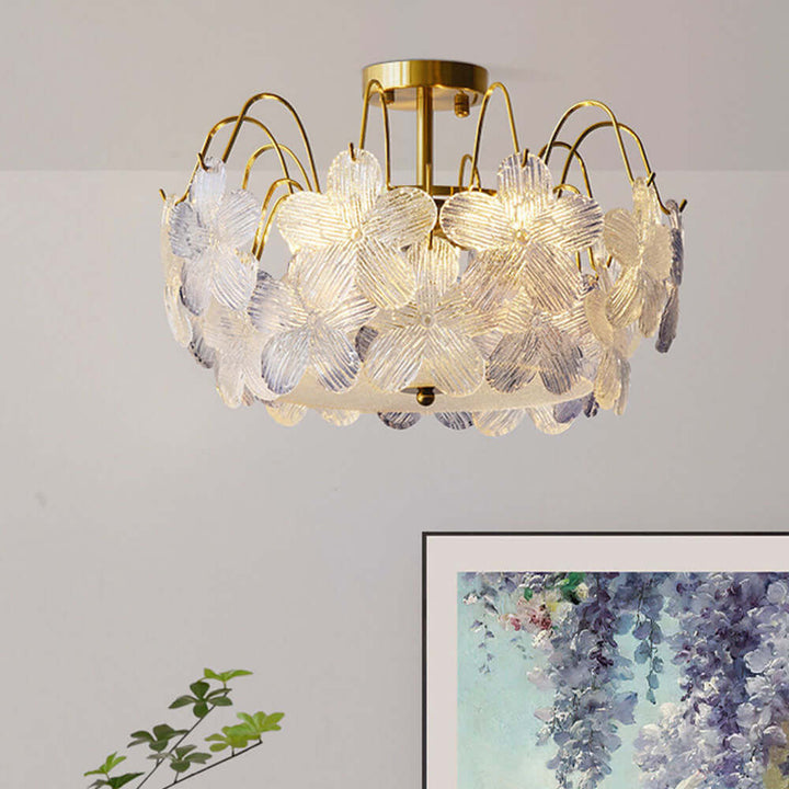Vintage glas lysekrone til stuen med blomstermønster