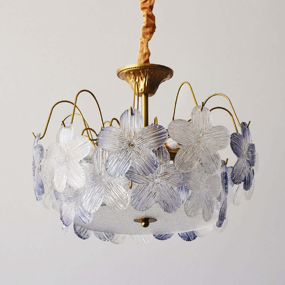 Vintage glas lysekrone til stuen med blomstermønster