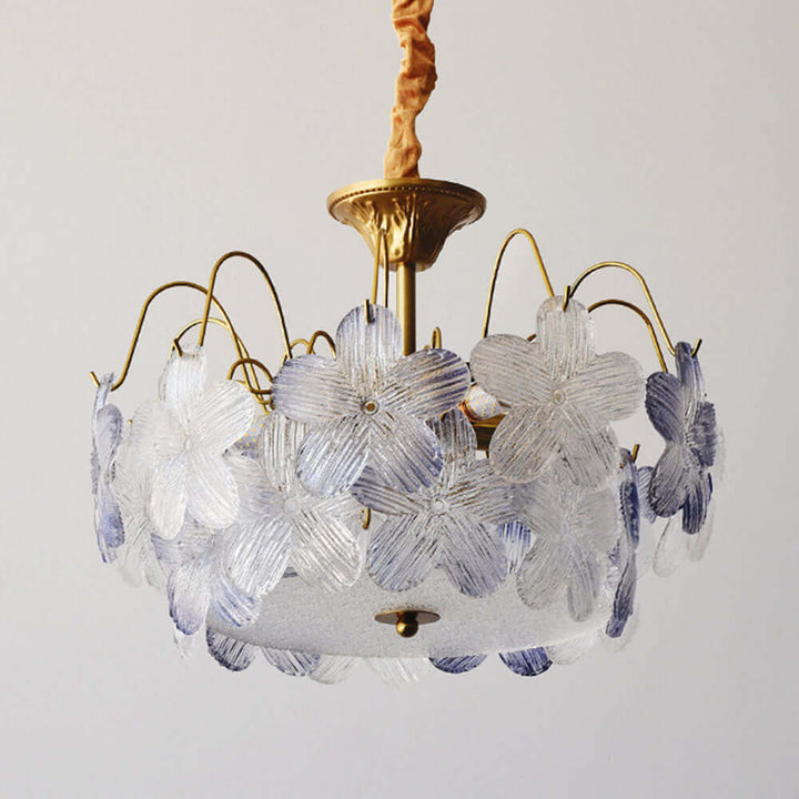 Vintage glas lysekrone til stuen med blomstermønster
