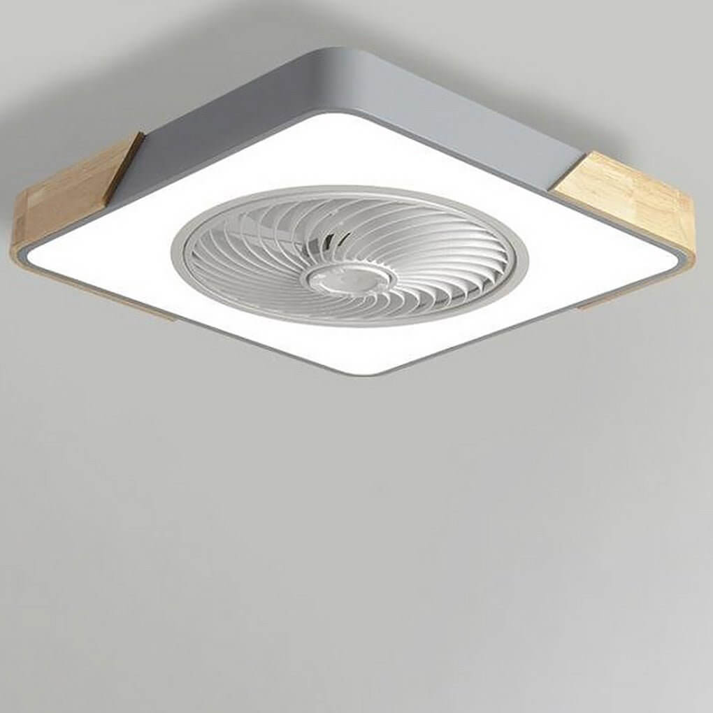Moderne LED-loftventilator med cirkel- og firkantet ramme, dæmpbar og med fjernbetjening