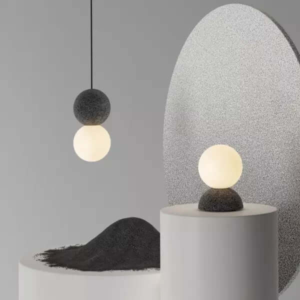 Moderne loftslampe med betonmønster og glas
