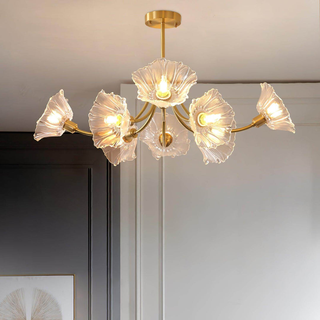 Glasblomsterkrone med messing og klar finish