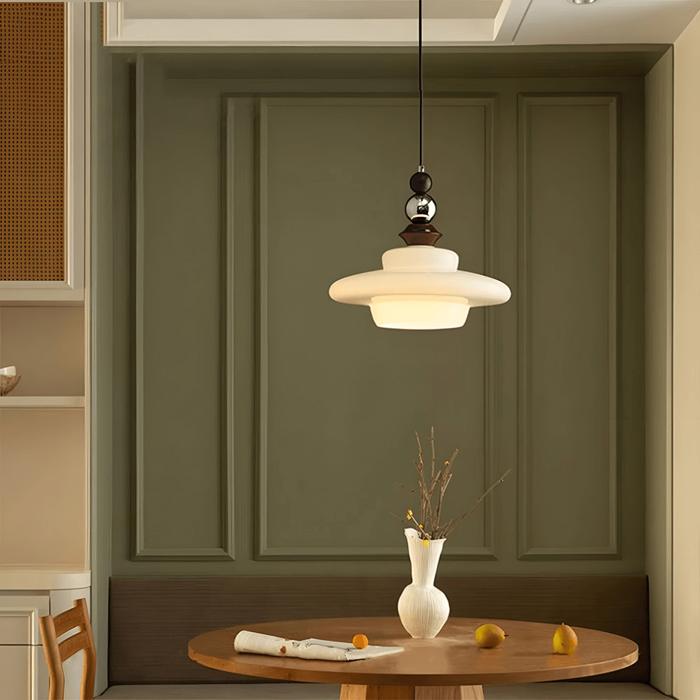 Middelalderlig Beige Glas Pendel Lampe