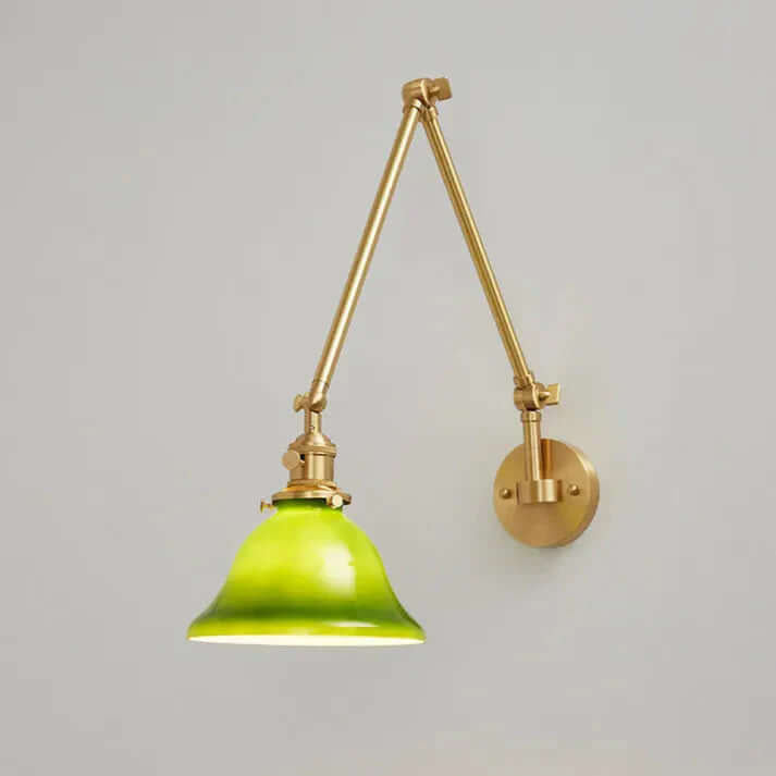Vintage-stil væglampe med justerbar arm, grønt glas