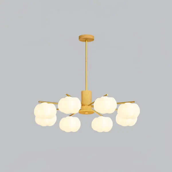 Moderne loftslampe i træ og bomuldskugler