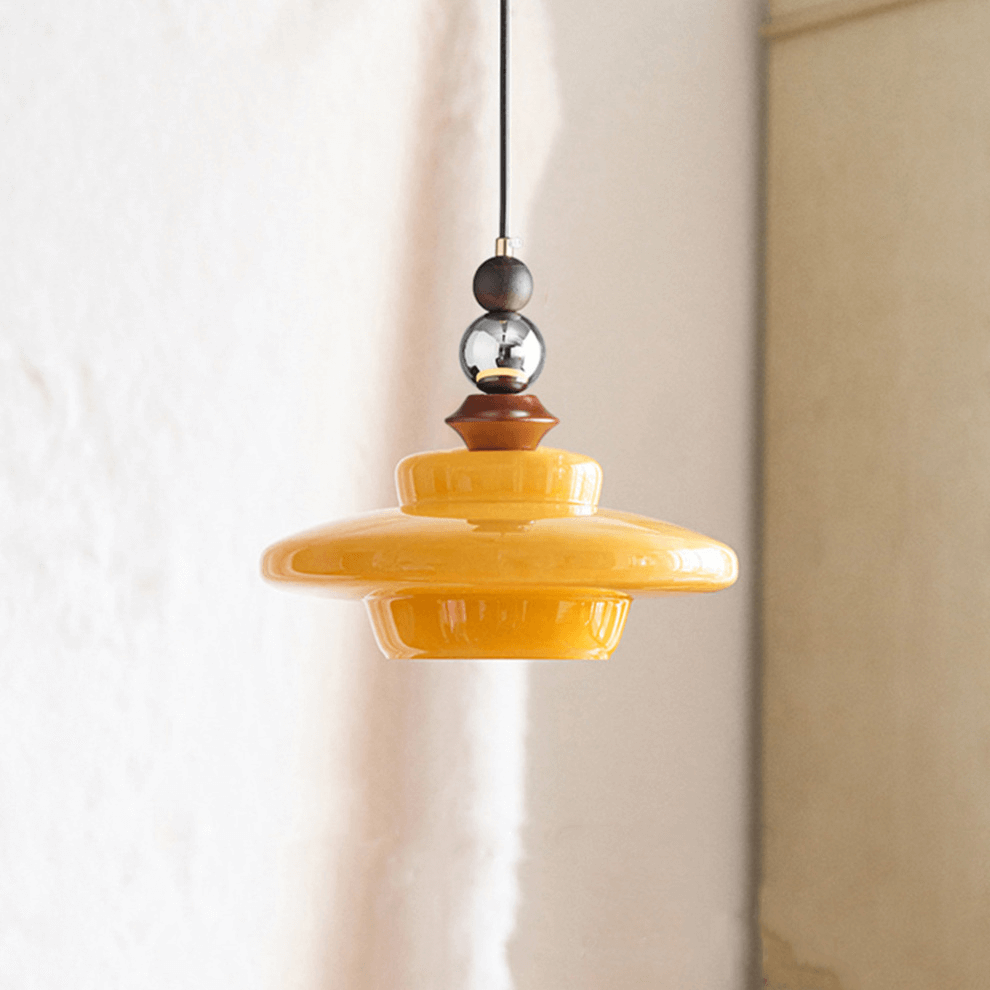 Middelalderlig Beige Glas Pendel Lampe