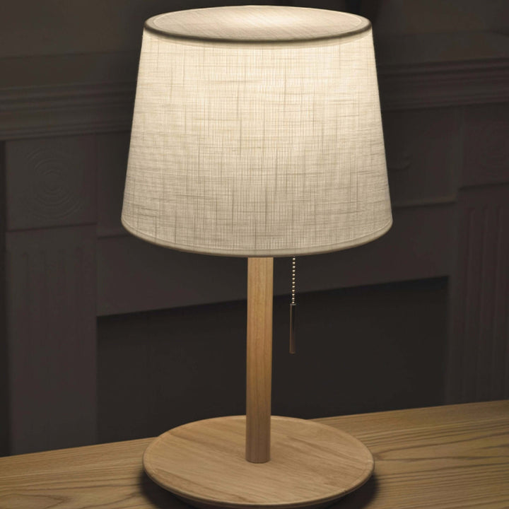 Moderne Bordlampe i Naturtræ og Stof