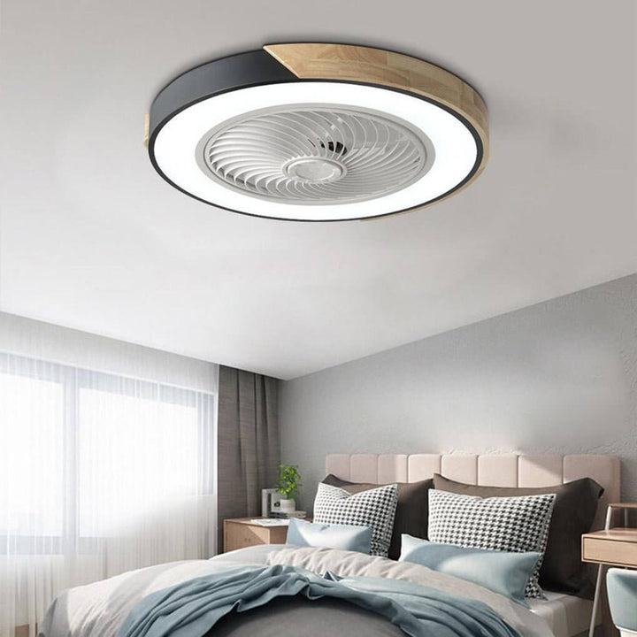 Moderne LED-loftventilator med cirkel- og firkantet ramme, dæmpbar og med fjernbetjening