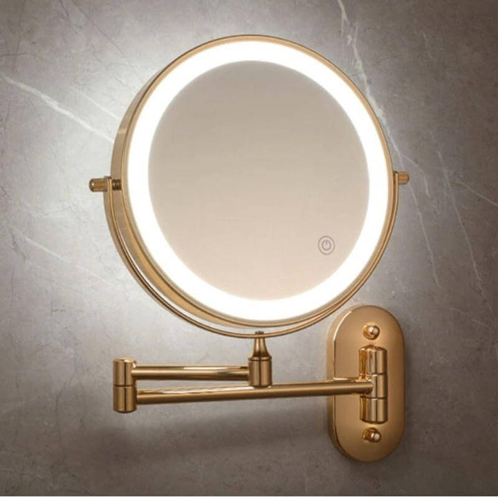 Guld Makeup Forstørrelsesspejl med LED-lys, genopladeligt til badeværelset