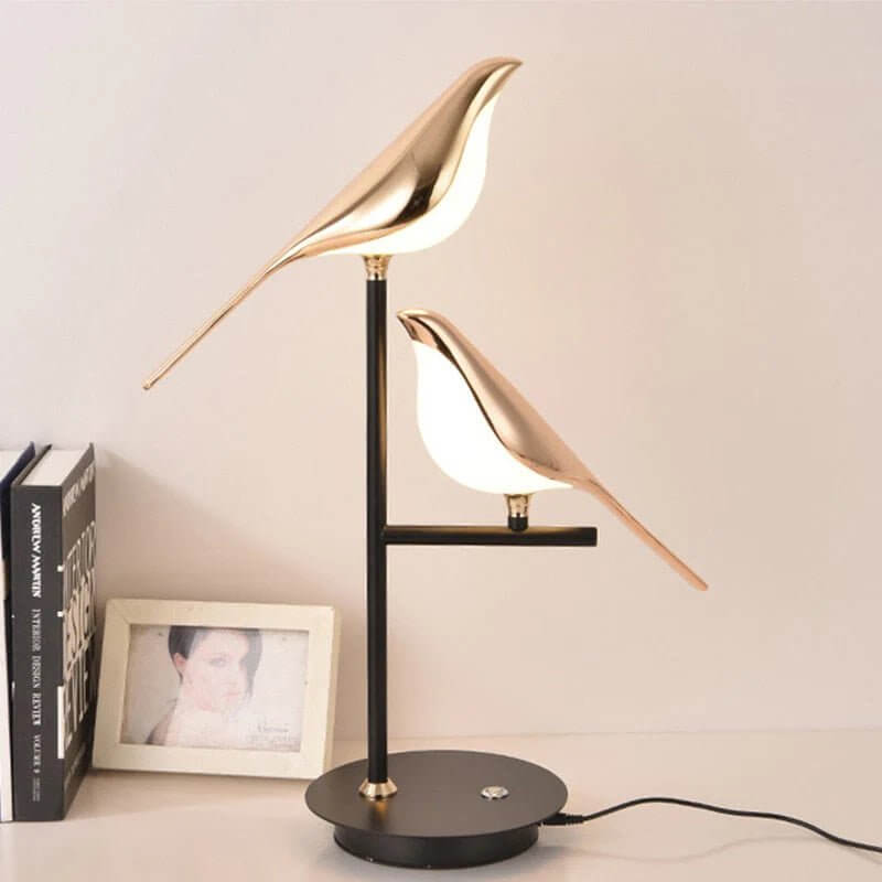 Moderne bordlampe i metal - Fugleformet
