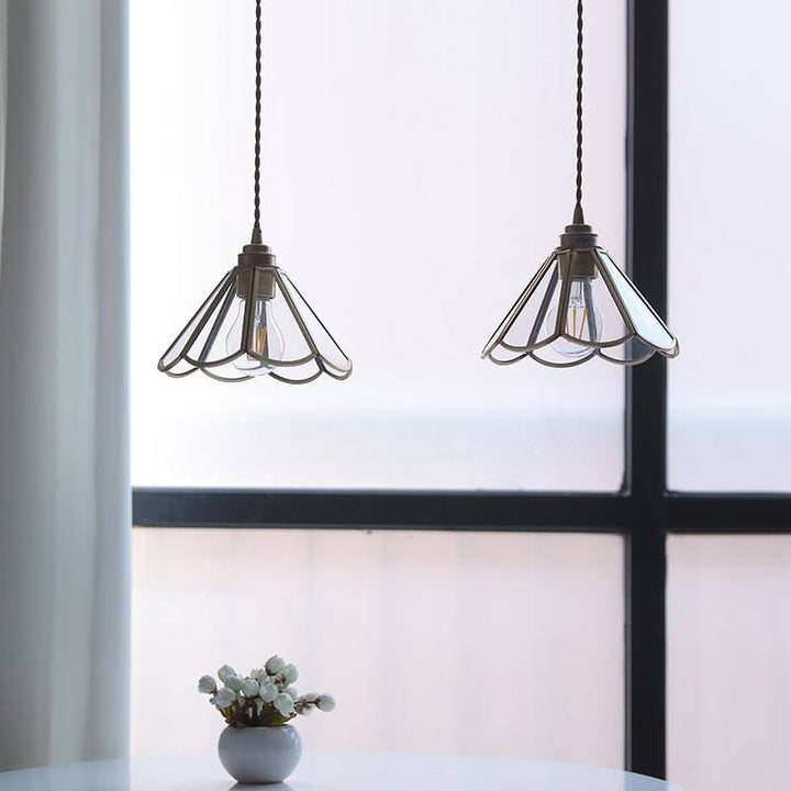 Messing og glas pendellampe