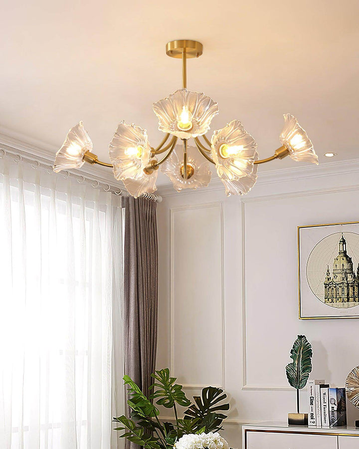 Glasblomsterkrone med messing og klar finish