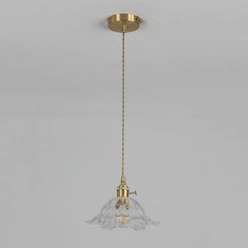 Blomsterformet industriel glas pendel i guld