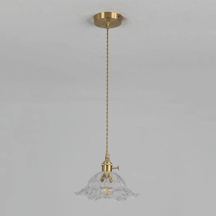Blomsterformet industriel glas pendel i guld