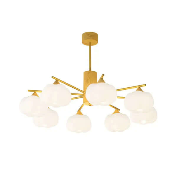 Moderne loftslampe i træ og bomuldskugler