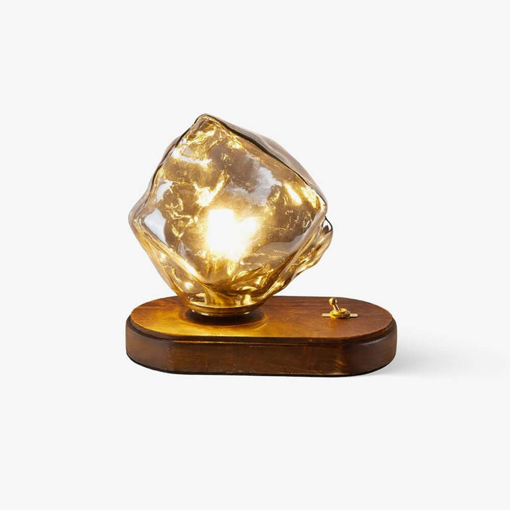 Isstensk design glasbordlampe trædetaljer