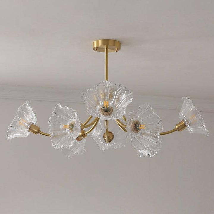Glasblomsterkrone med messing og klar finish