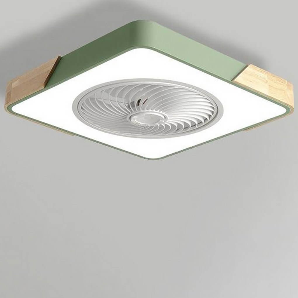 Moderne LED-loftventilator med cirkel- og firkantet ramme, dæmpbar og med fjernbetjening