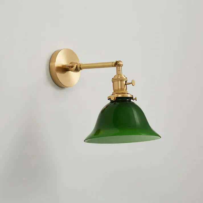 Vintage-stil væglampe med justerbar arm, grønt glas