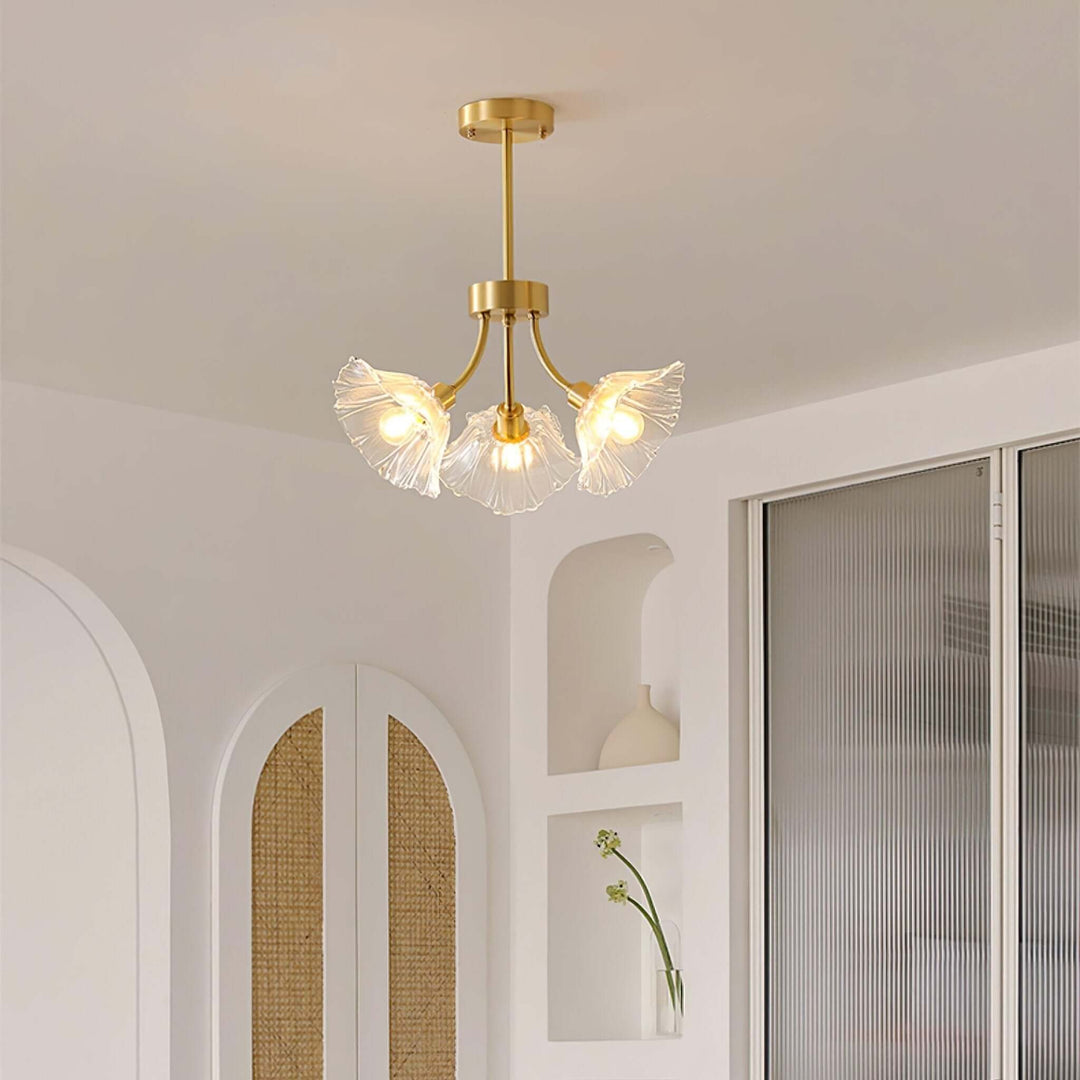 Glasblomsterkrone med messing og klar finish